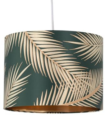 Dark Green with Gold Embossed Leaf Detail 30cm Ceiling Pendant Lightshade or Table Lamp Shade