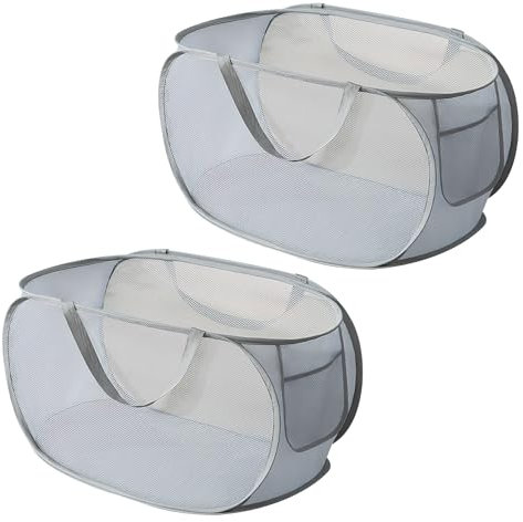 HENGBIRD 2PCS Laundry Baskets,Expandable Collapsible Laundry Baskets, Mesh Pop Up Laundry Basket with Pocket, Foldable Clothes Hamper with Handles, Perfect for Home Bathroom and Travel, Grey