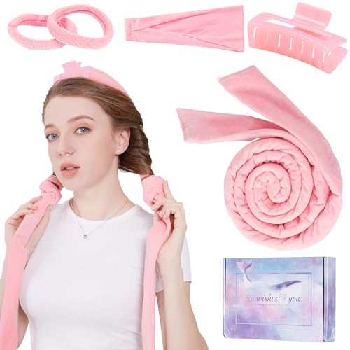 Locken Ohne Hitze, Neu Heatless Curls, Lockenwickler Locken Ohne Hitze über Nacht Set Haarband Wave Formers für Langes Mittleres Haar (Rosa)
