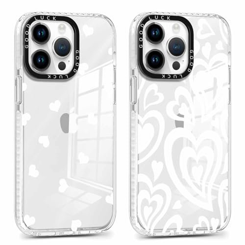 Foonary 2 Pack Clear Print Phone Case Compatible with iPhone 13 Pro Max 6.7, Slim Soft Silicone with Love Design Aesthetics Transparent Pattern Cases, Shockproof Bumper Protector Cover