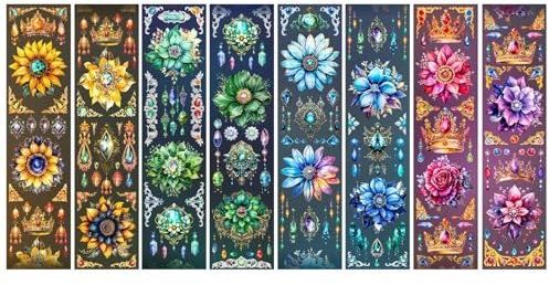 ZAKHSE Scrapbook Stickers, 4 Rollen Edelstein Blume Aufkleber Band, Transparente PET Deko Aufkleber für Scrapbooking, Glänzend Selbstklebende Journaling Aufkleber für Karten Journal Fotoalbum Dekor