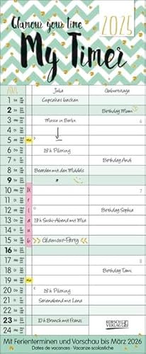 My Timer Glamour Your Time - Familienplaner 2025 für 1 Personen - Korsch-Verlag - Kalender mit 2 Spalten zum Eintragen - 19 cm x 46 cm