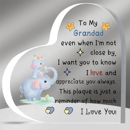 Grandad Acrylic Plaques Father's Day Gifts Appreciate Gramps Birthday Heart Sign Home Decorations Christmas Grandaddy I Love You Souvenirs from Grandkids Granddad Retirement Cute Elephants Pattern