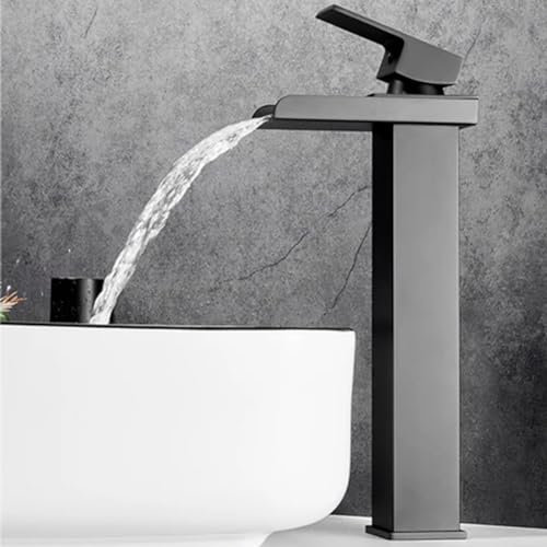 ANMECS Rubinetto Lavabo Alto - Miscelatore Monocomando per Bagno, Regolabile per Acqua Calda e Fredda, rubinetto bagno lavabo, Design Elegante Opaco, Nero