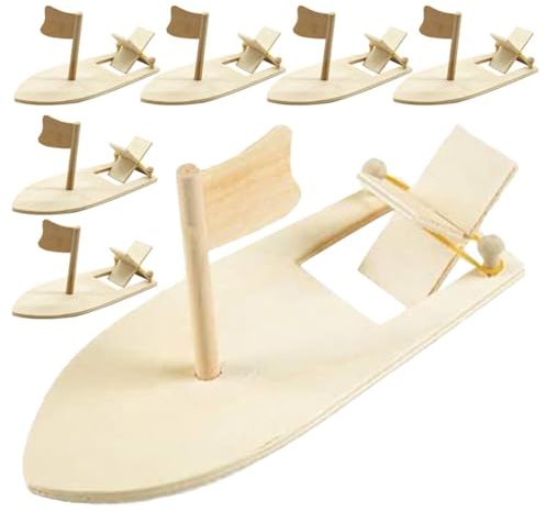 JOINPAYA DIY Wood Sailboat Rubber Band Paddle Boat, 6pcs Unfinished Wood Blank Paint and Decorate Wooden Boat Model for Nautical Ocean Summer Crafts Projects