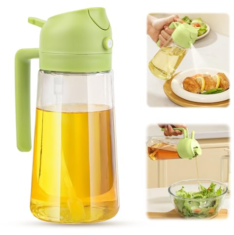 2 in 1 Multifunktions Ölflasche 450ml,Glas Öl Sprühflasche mit Großem Fassungsvermögen,Ölflasche ausgießer und Sprüher,Ölspray für Heißluftfritteuse,Essig Sprayer Spender für Kochen,Grillen und Salat