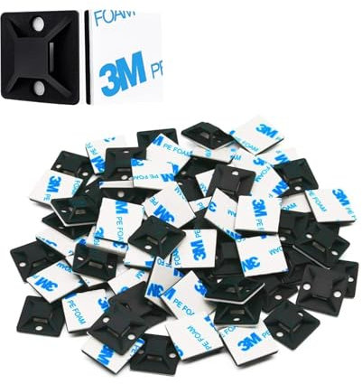 YuanYouTong 100 Pack 1.1 Strong Black Cable Tie Mounts, Sticky Self-Adhesive Base, 3M Cable Management Clips for Home & Office