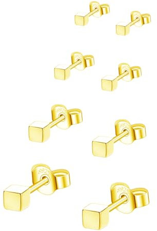 Hinvan 4 Paires Boucles d'oreilles en Argent Sterling 925 Carrées Clous d'oreilles Or Boucles d'oreilles Or Femme Doré pour Femme Homme