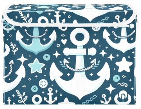 ISAOA Großer Spielzeugkorb mit Deckel, für Jungen, Vintage-Stil, Anker, blau, Aufbewahrungskörbe, Korb für Schlafzimmer, Spielzimmer, Decke, Kinderzimmer, Bücher, Kindergarten