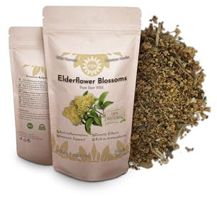 Premium Elderflower Blossoms 100g – 100% Pure, Raw, Wild, Non-GMO, Vegan – Supports Immune Health, Natural Antioxidant, and Soothing Herbal Tea – Ideal for Teas and Syrups