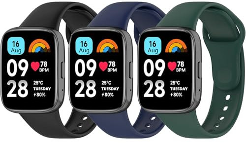 Oumida 3 Piezas Correa para Xiaomi Redmi Watch 3 Active para Mujer Hombre, Correas de Silicona, Deportiva Impermeable Pulseras de Repuesto para Redmi Watch 3 Active, (Azul Marino/Negro/Verde Oscuro)