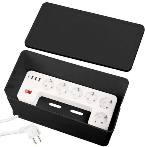 revolt Tischsteckdose: 5-Fach Steckdosenleiste mit Kabelbox, 1x USB-A 20W QC 1x USB-C 20W PD (Steckdosen mit, Schutzkontakt-Steckdosenleisten, Organizer)