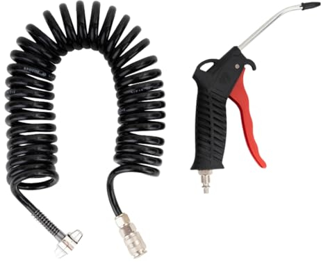 Kit à air comprimé - Tuyau spiralé - Noir - 5 m - Pour pistolet de soufflage pour camion, voiture, bateau, pression maximale 13 bar, Iveco Stralis, Man TGX