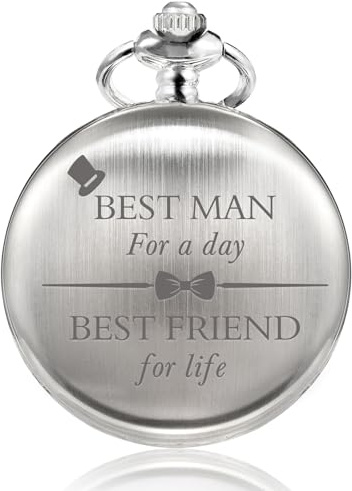 TREEWETO Pocket Watch - Personalized Engraved Groomsman Pocket Watch Quartz Fobwatch - Custom Groomsmen Gifts for Wedding or Proposal - Best Man Pocket Watch Wedding Gift