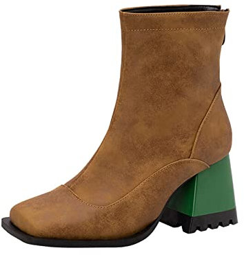 Generico Stivali con Ghetta Donna Stivali Brillantini Donna Stivaletti con Tacco e Grosso con Punta Quadrata con Cerniera sul in Pelle alla da Donna Stivaletto Traforato Donna Stivali (Brown, 41)
