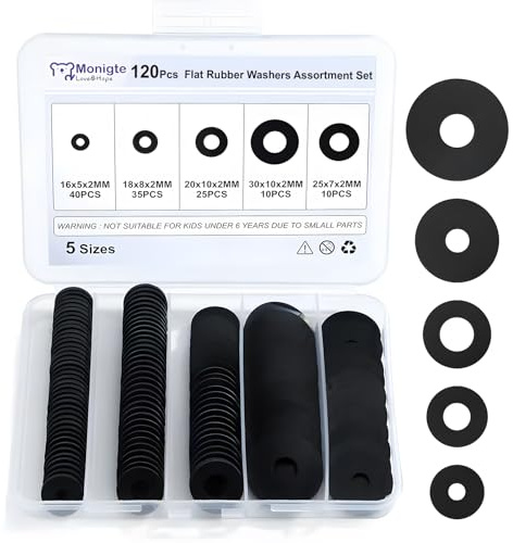 120Pcs Flat Rubber Washers Assortment Kit,16/18/20/25/30mm Black Washer,Vibration Absorbing Pads Sealing Rubber Washers for Faucets Garden Bolts Screws Hose Plumbing Shower Head- 5 Sizes