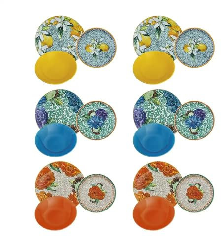 Servizio Piatti 18 Pezzi in Ceramica Decorata, Modello Taormina Henriette