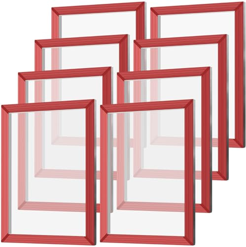 Zonon Aluminium-Siebdruckrahmen, 25,4 x 35,6 cm, 160 Maschen, 8 Stück | Weißer Polyester-Bildschirm und roter Kleber, vorgespannter Seidenrahmen für selbstgemachte T-Shirt-Drucke