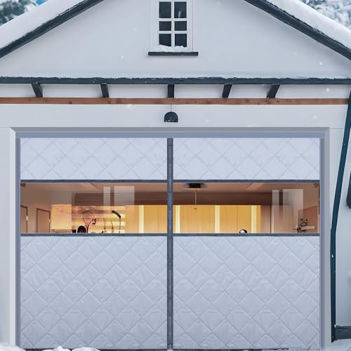 Kit Di Isolamento per Porta Da Garage 16 X 7 Piedi - Tenda per Porta Da Garage Insonorizzata E Isolata Termicamente Con Finestra Trasparente, Schermo per Porta Da Garage,Grey