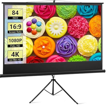 WUDLEP 84 Inch Projector Screen with Stand, Outdoor Projector Screen 16:9 and Tripod Stand, Idea for Indoor and Outdoor Movie or Office Presentation