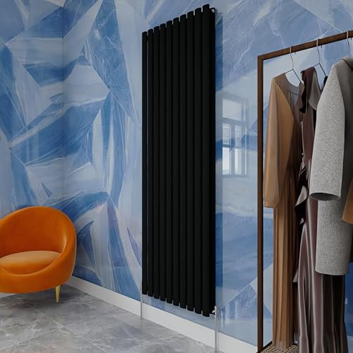 Vertical Oval Column Radiator Black 1800x590mm Double panel for Bathroom/Hall/Kitchen Central heating Radiator
