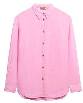 Superdry Damen Lässiges Hemd aus Leinen im Boyfriend-Stil Küstenpink 40