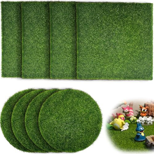 8 Stk Kunstrasen Miniaturgarten, 10*10cm/ 15*15cm Künstliches Moos Deko, Miniatur Garten, Fake Pflanzen für Übertöpfe, Miniatur Haus Deko Künstliche Rasen, Kunstrasen Teppich (Rund, Vierkant)