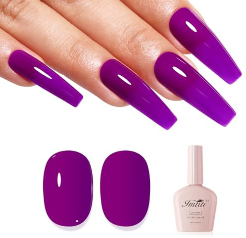Imtiti Neon Gel Nail Polish, Neon Purple Nail Gel Polish High Gloss Soak Off UV LED Spring Summer Nail Art Manicure Salon DIY Design 10ml