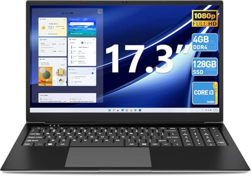 SGIN 17.3 pollici Laptop 4GB RAM 128GB SSD ROM Notebook FHD IPS, 2x USB 3.2, Bluetooth 4.2, Dual Band WiFi, Expandable Memory 512GB TF 7000mAh