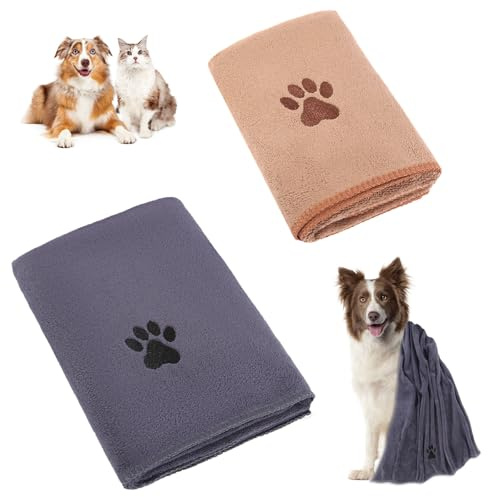 GOSHIES Hundehandtuch 2 Stück Hunde Handtuch Hundehandtücher aus Mikrofaser ür Kleine Mittelgroße Hunde Oder Andere Haustiere (100x50 &75x35cm)