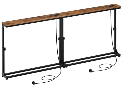 HOOBRO Schmale Konsolentische (15 cm breit), 2er-Set, höhenverstellbar (63,5-83,5 cm), Sofatische mit Ladestation, Beistelltische, Wohnzimmer, Metallgestell, Vintagebraun und Schwarz EBF95CXGP201