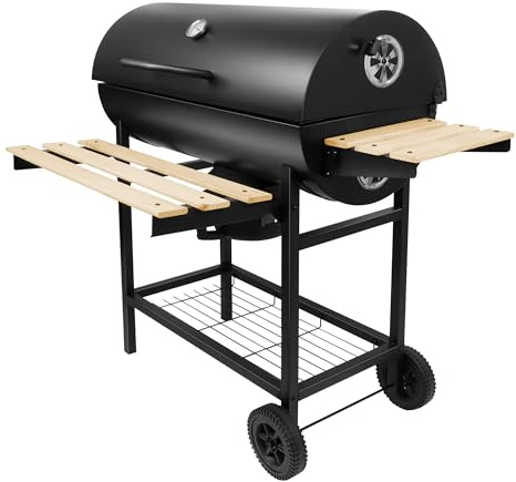 Gregman Roast 80 - Barbecue Charbon de Bois XXL avec Couvercle, Noir | Grille Réglable et Thermomètre pour Cuisson Précise, Grand Modèle avec Tablettes Pliables pour Jardin