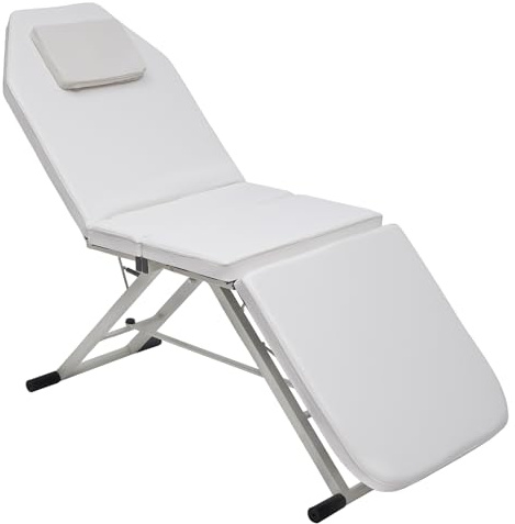 Eieblek 3 Zonen Faltbarer Massagestuhl Bett, Massageliege Kosmetikliege, Mobile Massagetisch, Tragbare Klappbare Deluxe Salon Spa Bett, Tragfähigkeit 200-250 kg (Weiß)