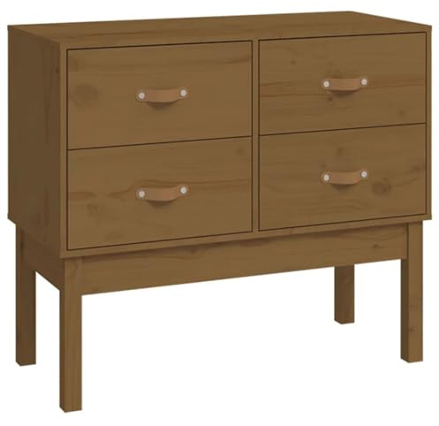 mtlskopl Armoire console en pin massif marron miel 90 x 40 x 78 cm avec 4 tiroirs, armoire d'appoint robuste pour couloir, salon et bureau