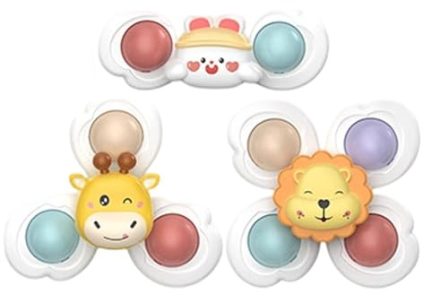 3 pièces Jouets rotatifs à Ventouse pour Les Tout-Petits de 1 à 3 Ans, Spinner sensoriel Rotatif avec Forte Aspiration, Douche de Voyage, Avion, siège de Voiture, Jouet d'activité pour garçons Filles