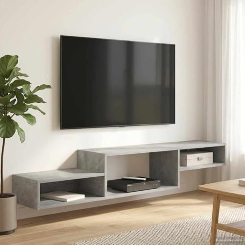 Generico Meuble TV mural 150 cm, gris ciment, meuble TV mural en bois ingénierie avec grand espace de rangement, design peu encombrant pour salon, 150 x 28 x 26 cm