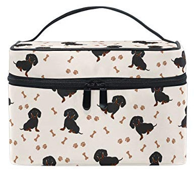Trousse de Maquillage Femmes, Chienne Trousse de Toilette Femmes Voyage Grande Poignée Compartiments pour Femme et Fille