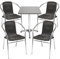 Mojawo® Bistrogarnitur 5-teilig Bistrotisch Aluminium eckig 60x60cm H70cm / 110 cm höhenverstellbar + 4 Stapelstühle Aluminium/Rattan Schwarz