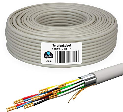 HB-DIGITAL Cable telefónico de 25 m, 8 x 2 x 0,6 J-Y(ST) Y JYSTY 16 núcleos, línea telefónica