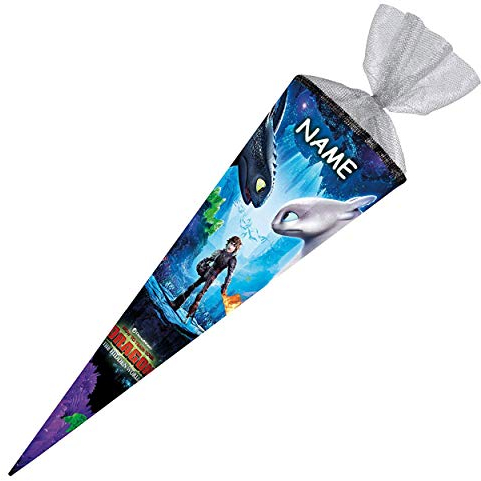 Nestler personalisiert mit Name - Schultüte Drachenzähmen 3-85 cm - eckig- geheime Welt Lizenz Zuckertüte Dragons Schulanfang Schuleinführung