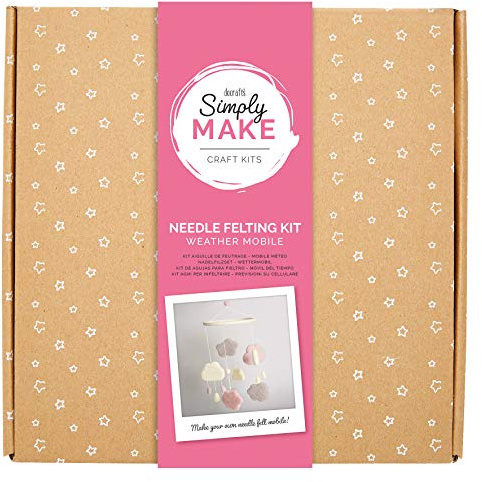 Simply Make Needle Felting Kit - Weather Mobile Pink Design for Kids and Adults, Including Wool, Needles, and All Tools, Perfect for Adult Crafts and Beginners - Needle Felting Art & Craft Kit