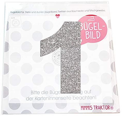 Mimmis Traktor Bügelbild Zahl Wunschzahl 10 cm Geburtstags Shirt 0-9 Aufbügler Applikationen Bügelsticker für Stoffe Textilien Kinder zum Aufbügeln Flicken, Farbe:Glitzer Silber, 1 Stück