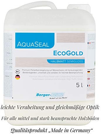 Berger Seidle Profi 1K Sigillante per parquet Aqua-Seal EcoGold, contenitore da 1 l, 5 l, 10 litri, lucido, semilucido, opaco, a base d'acqua (lucido, 5 litri)