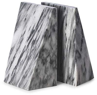 Bey Berk Handgefertigte Carrera Marmor-Buchstützen, Keildesign, 2 Stück, 15,2 cm hoch