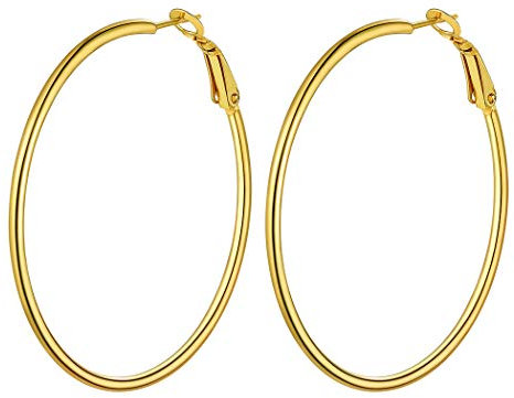 Suplight Creolen 50mm Damen Groß Ohrringe Geometrische Runde Kreis Ohrringe 18k Vergoldet Hoop Earrings Kreolen Ohr Piercing Ohrschmuck Accessoire für Party Abendkleid
