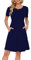 AUSELILY Shirtkleid Damen Kurzarm Plissee Loose Swing Freizeitkleid mit Taschen Knielang Navy Blau L