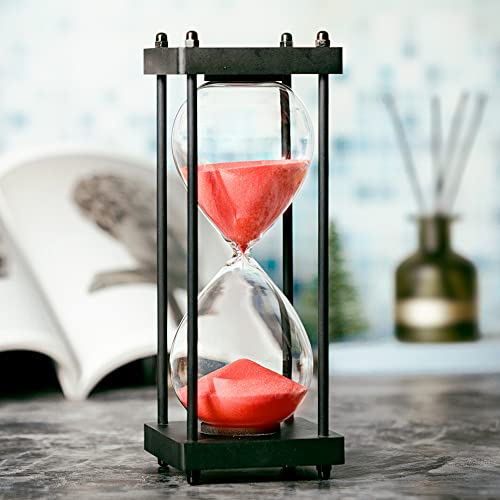 Sanduhr Timer 60 Minuten, Schwarzer Holzrahmen Dekorative Sanduhr (Roter Sand, Große Größe)