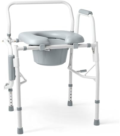 Medline Drop Arm Commode Chair for Adults and Seniors, Padded Seat, Removable Pail, Splash Guard, Drop-Down Arms, 350 lb. Weight Capacity