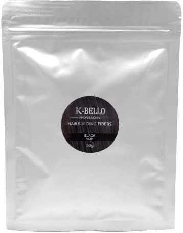 Poudre densifiante cheveux Kératine Naturelle & Végan K-Bello – Masque calvitie, alopécie, perte de cheveux & racines blanches – Fibres capillaire pour hommes et femmes (Recharge 50g, Noir)