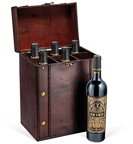 Wein Geschenk: 6er-Set RETRO in Antik-Style Holzkiste - Rotwein, Cabernet Sauvignon, trocken (6 x 0,75 l)